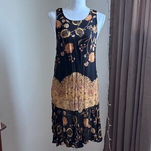 Free People Floral Sleeveless Black and Gold Dress Medium